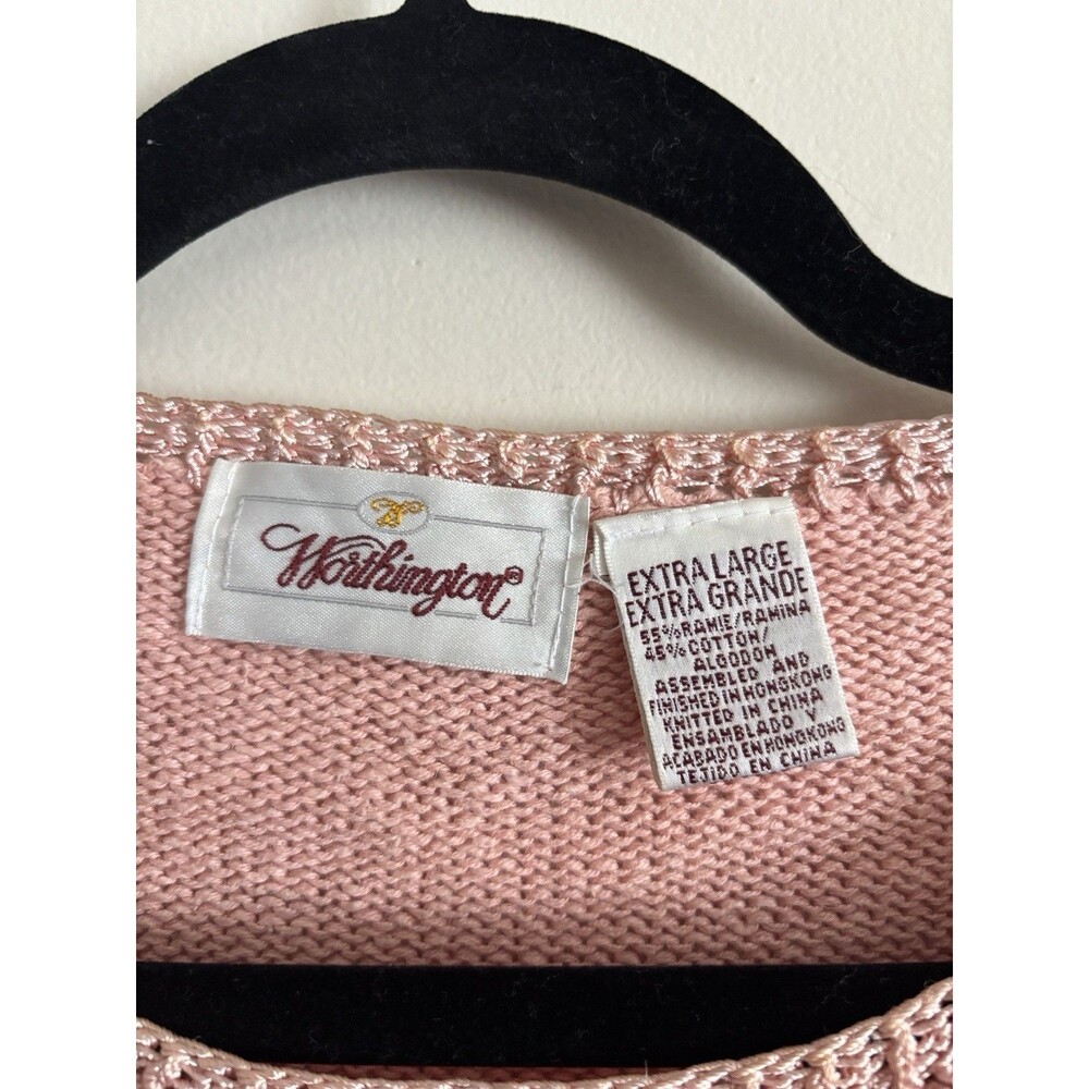 VTG 90s 2000s Y2K Worthington XL Knit Sweater Coquette Floral Shabby Chic Pink‎ - Picture 2 of 5
